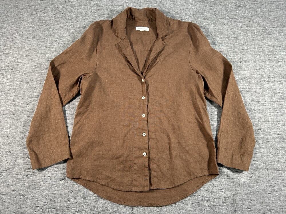 Vincent James Linen Top Womens Large Brown Luxury Elevated Capsule Wardrobe
